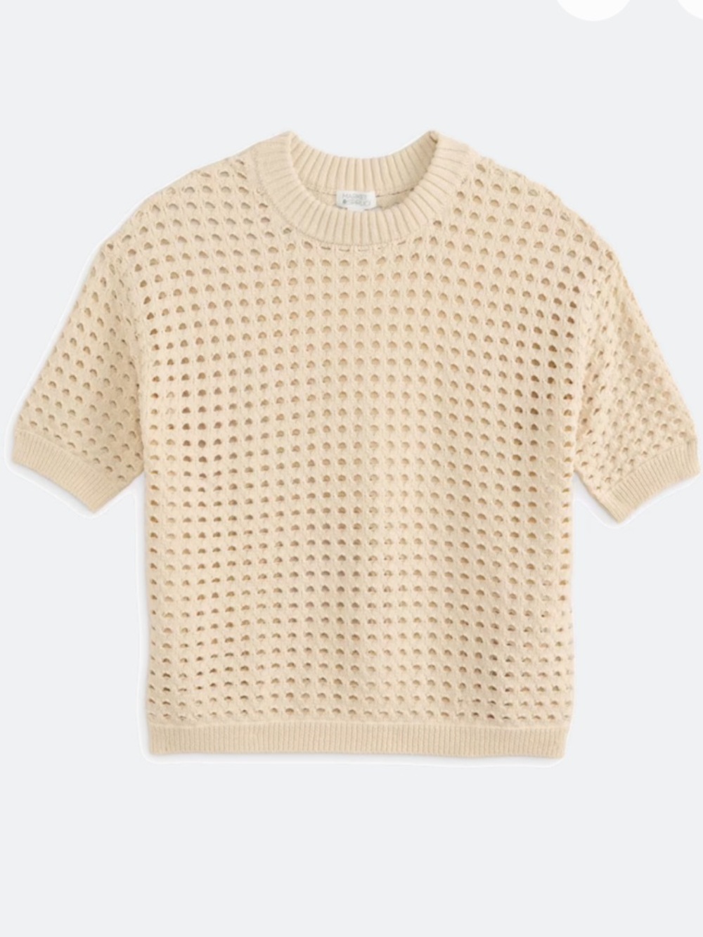 Market & Spruce Cream Open-Knit Short-Sleeve Crewneck Sweater